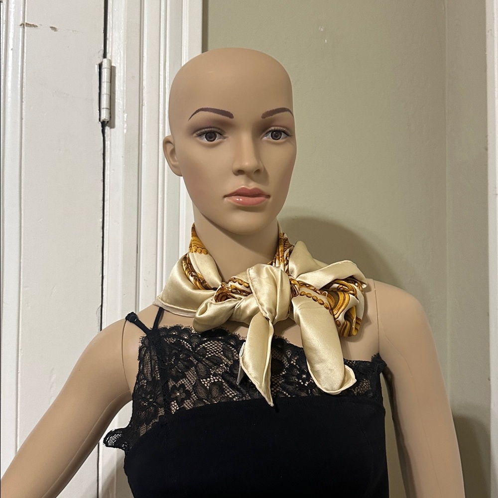Christian Dior Gold and Cream Silk Scarf - Picture 9 of 10